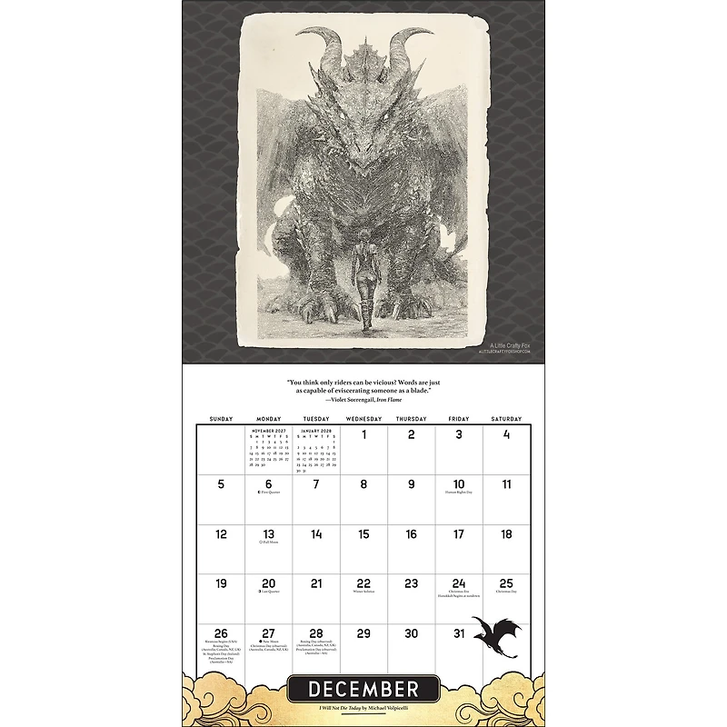 Fourth Wing Officially Licensed Fan Art 2027 Wall Calendar