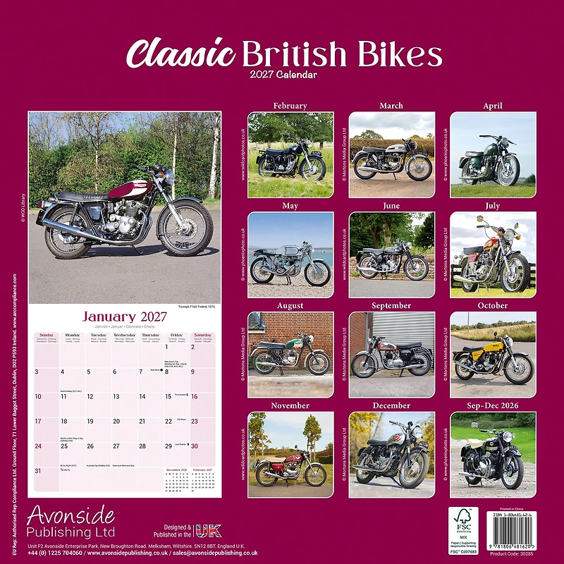 Classic British Bikes 2027 Wall Calendar