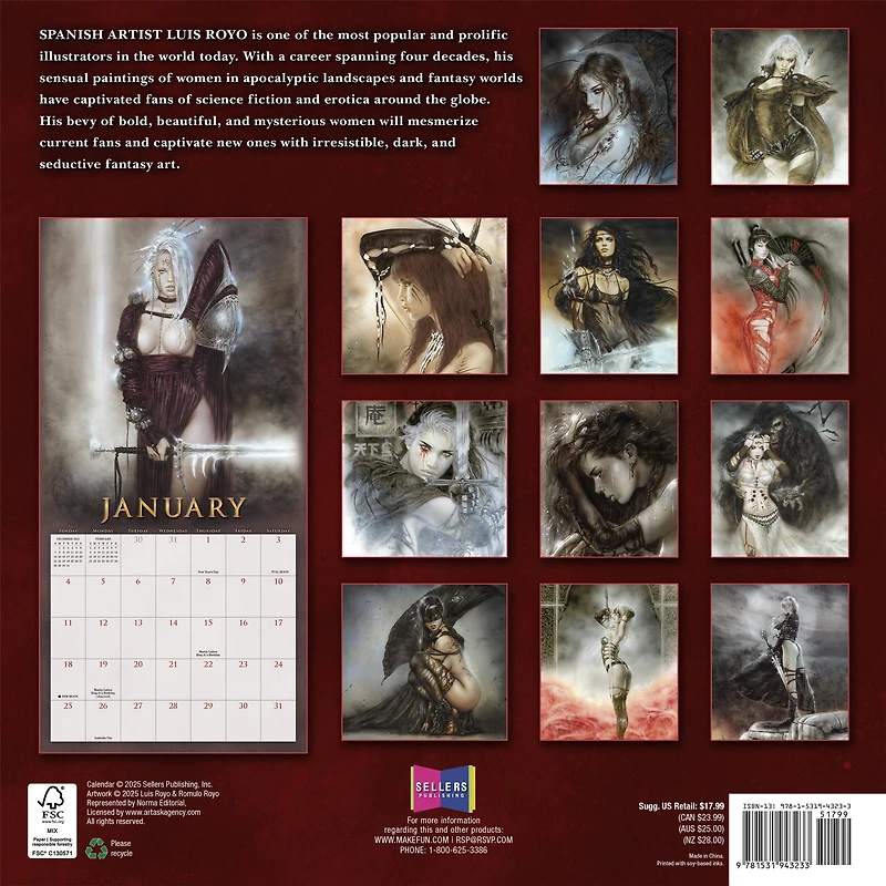 Fantasy Art Of Royo 2026 Wall Calendar