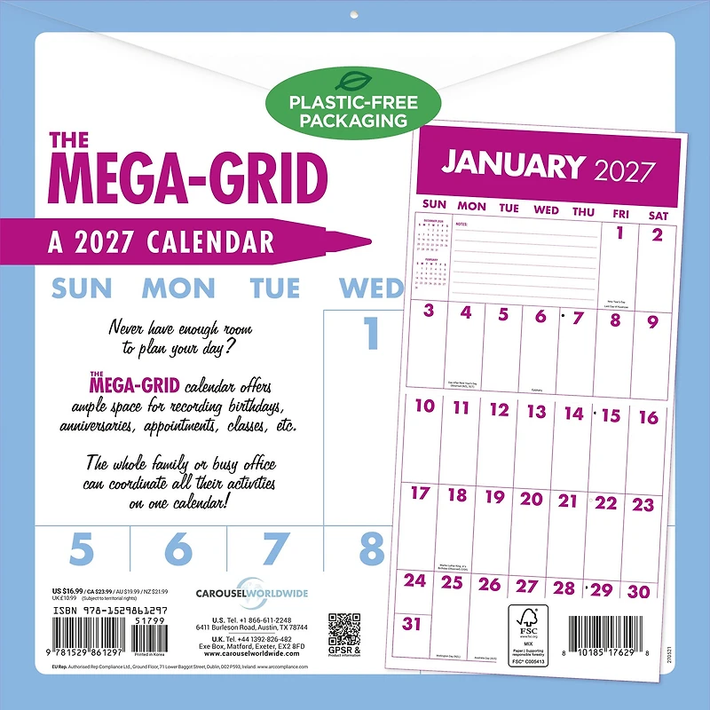 Mega Grid 2027 Wall Calendar