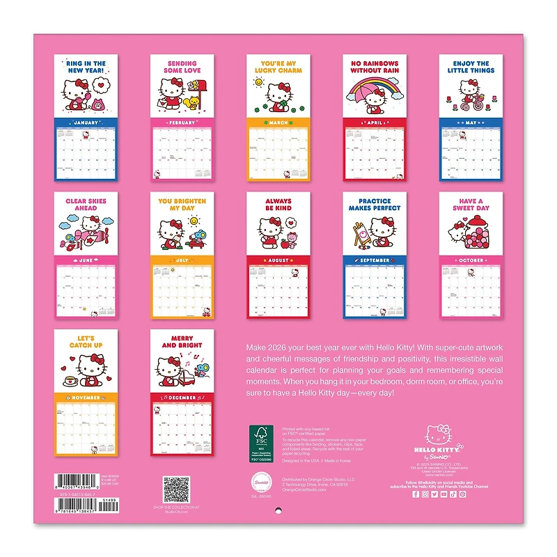 Hello Kitty Playful Pink 2026 Wall Calendar
