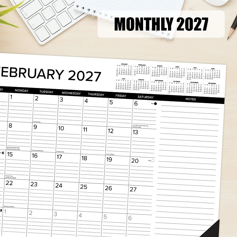 Black and White 2027 Desk Pad Calendar