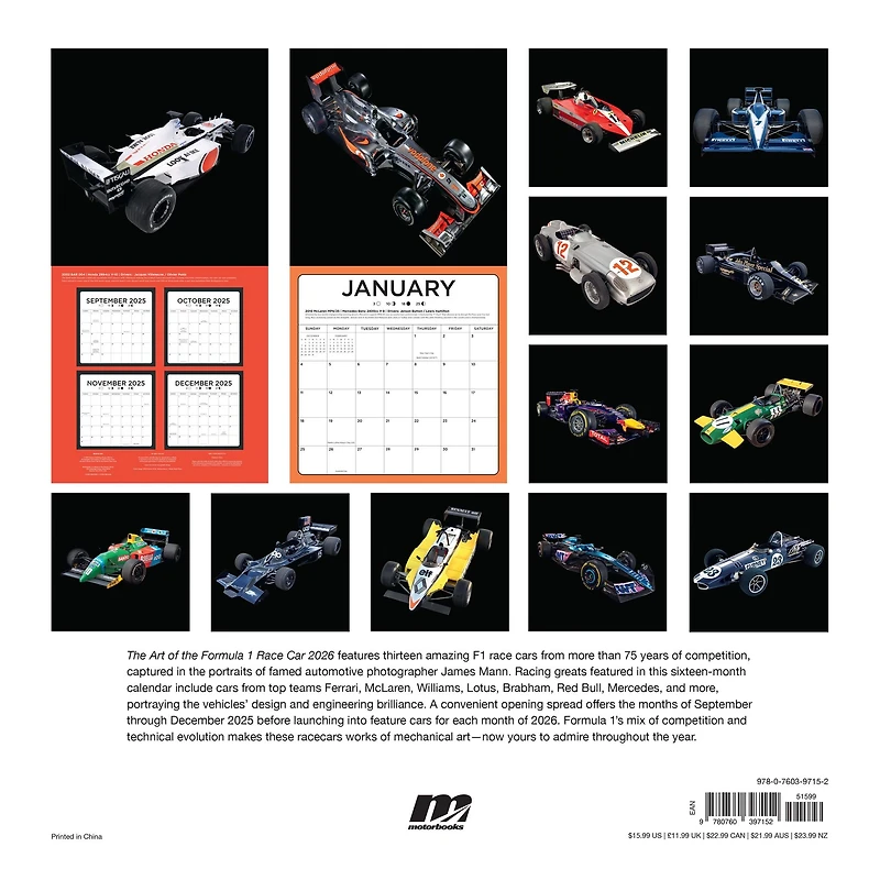 The Art of Formula 1 Race Car 2026 Wall Calendar