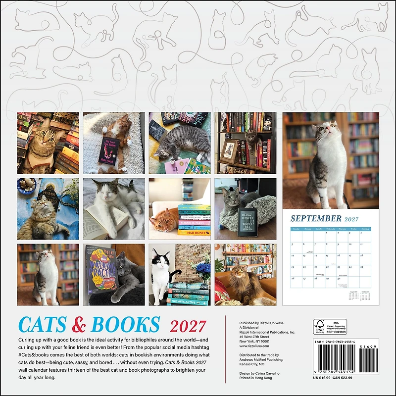Cats and Books 2027 Wall Calendar