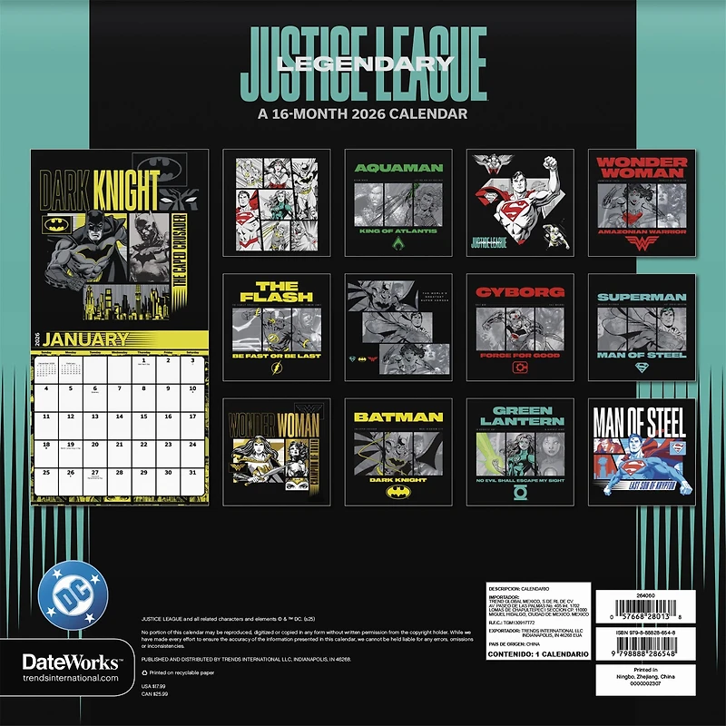 The Justice League Classic 2026 Wall Calendar