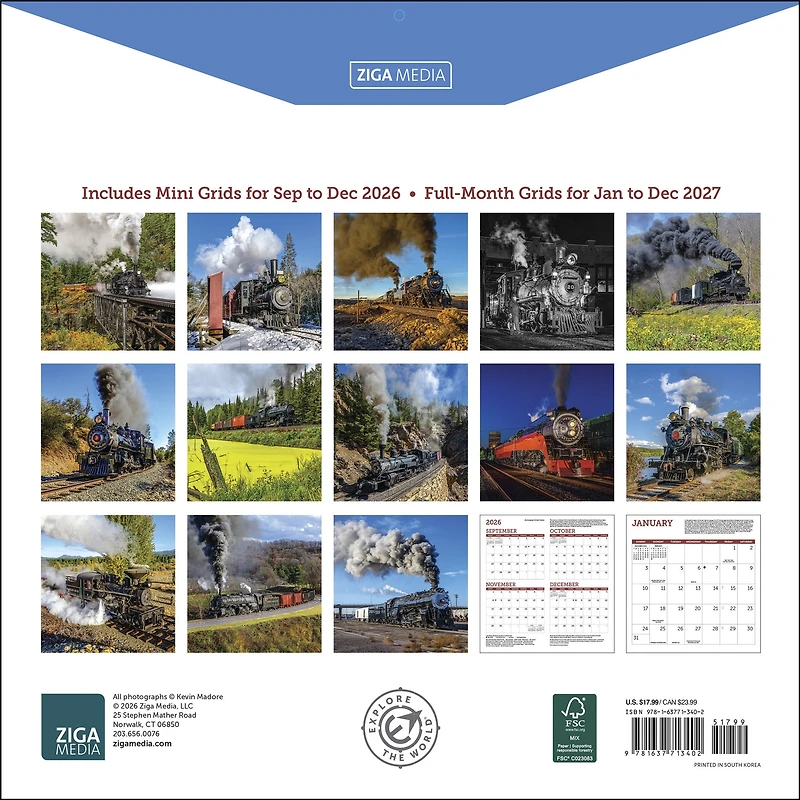 Steam Trains 2027 Wall Calendar