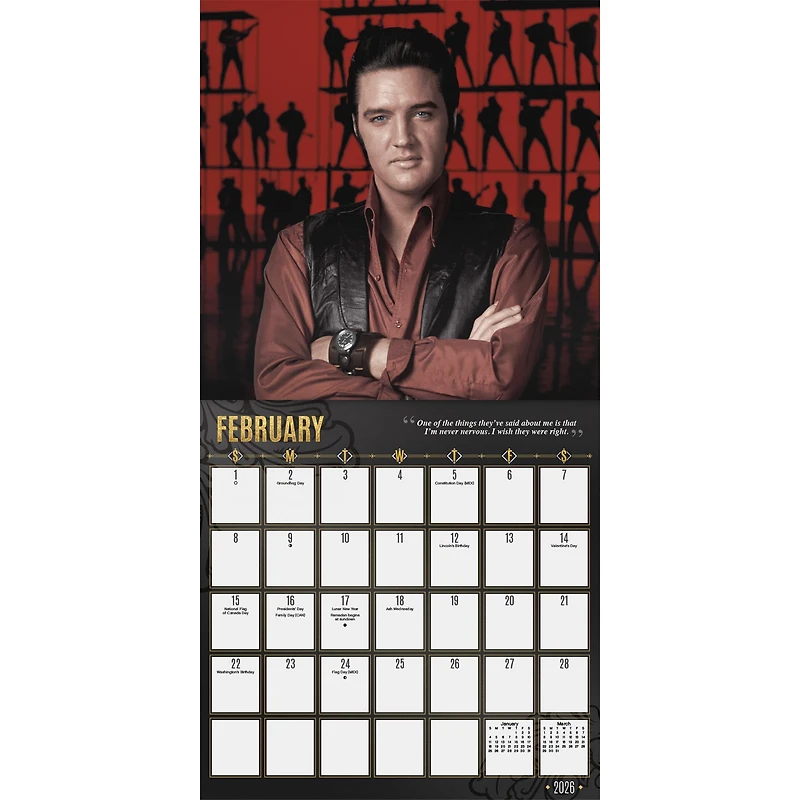Elvis Presley Collectors Edition 2026 Wall Calendar - Online Only