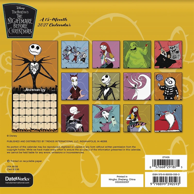 Nightmare Before Christmas 2027 Mini Calendar