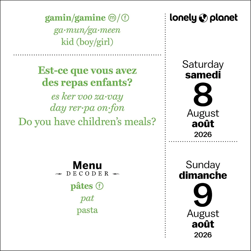 Lonely Planet: French Phrasebook 2026 Box Calendar - Online Only