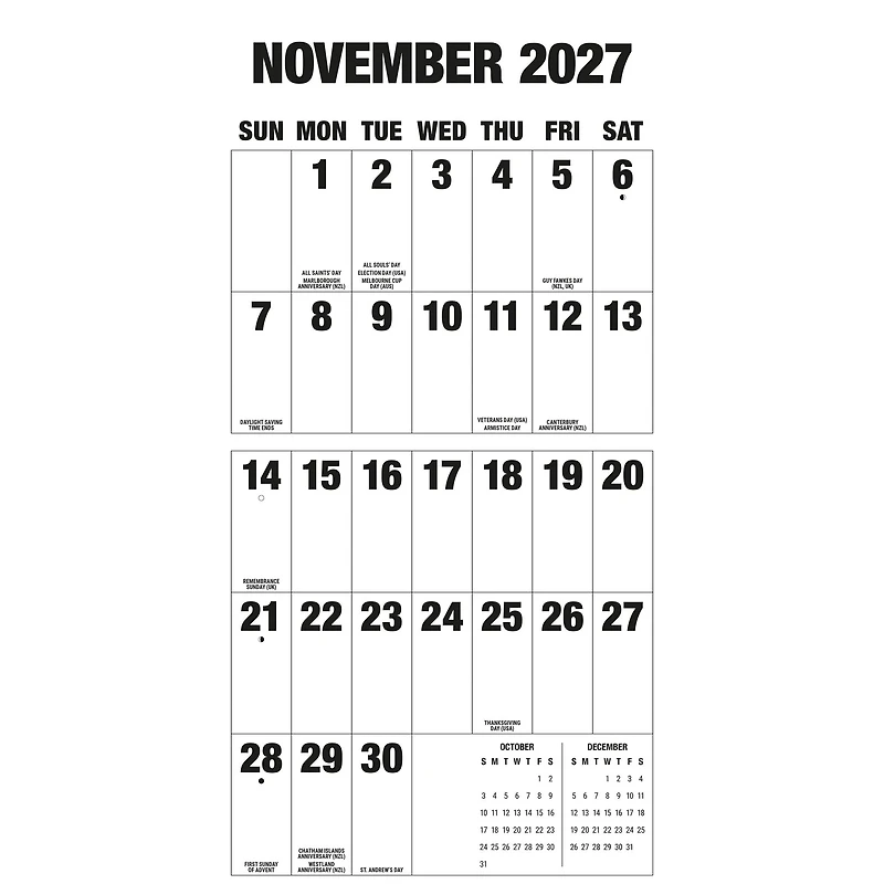 Big Letters Big Numbers 2027 Wall Calendar