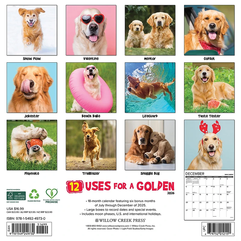 Goldens 12 Uses For 2026 Wall Calendar - Online Only