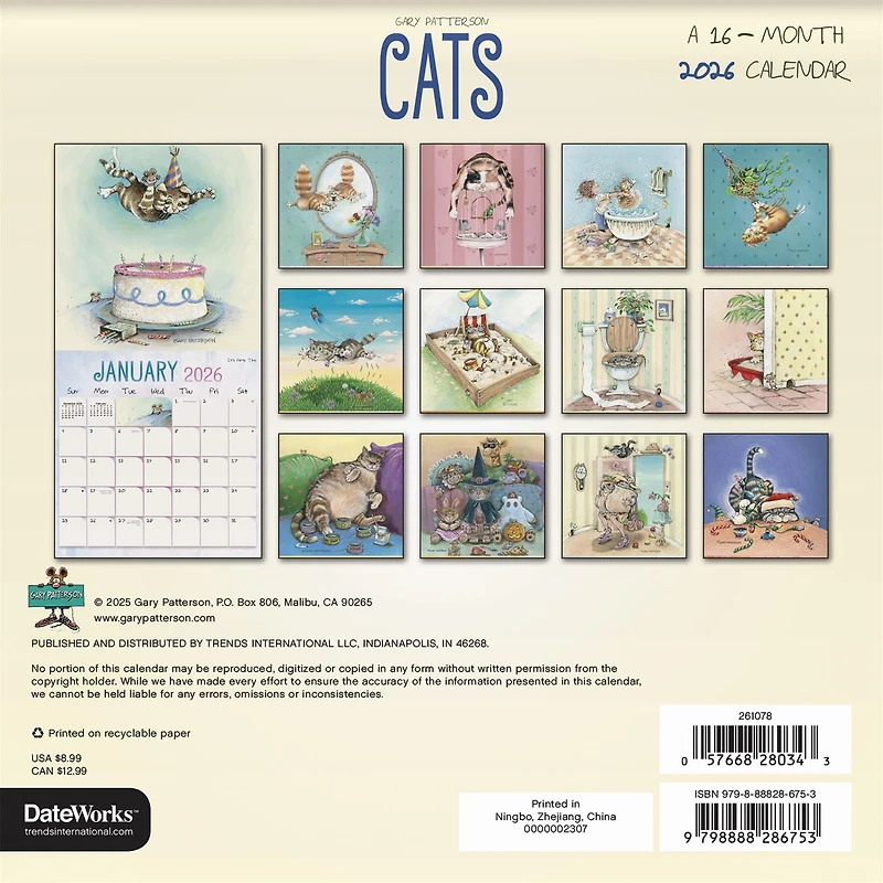 Gary Patterson Cats 2026 Mini Calendar