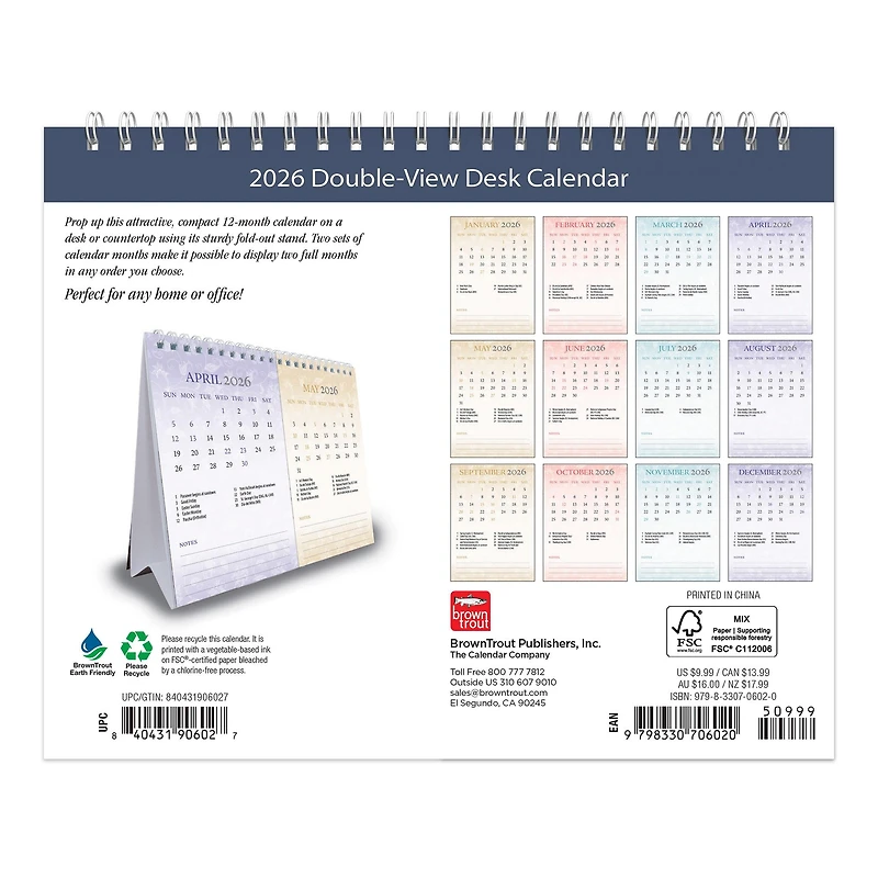 Patterned 2026 Double View Easel Calendar