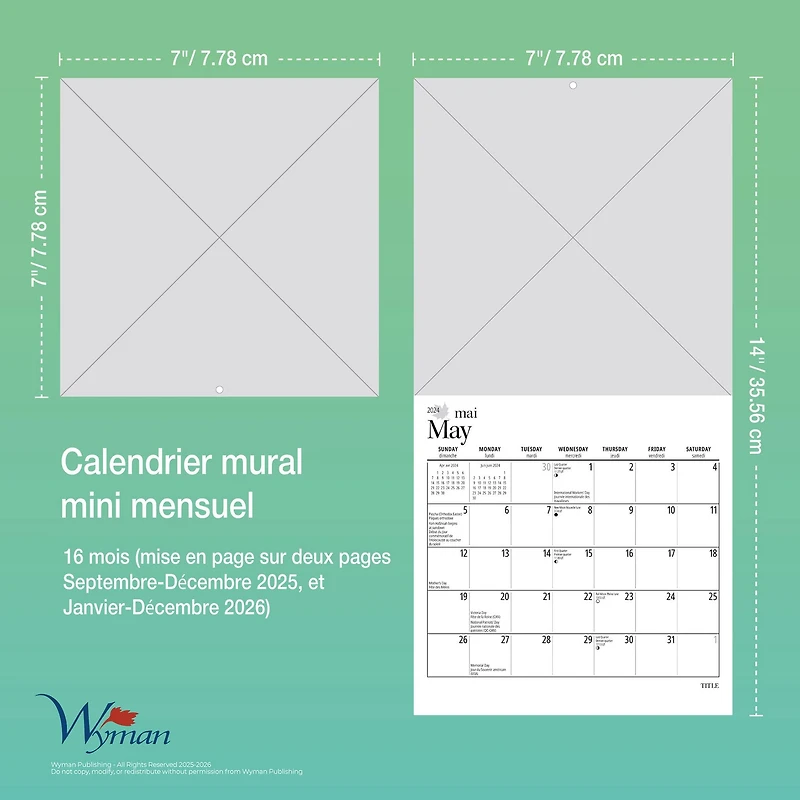 Canadian Geographic Oiseaux 2026 Mini Calendar (French)