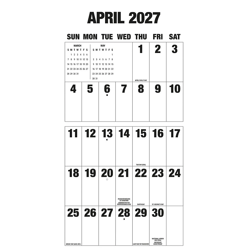 Big Letters Big Numbers 2027 Wall Calendar