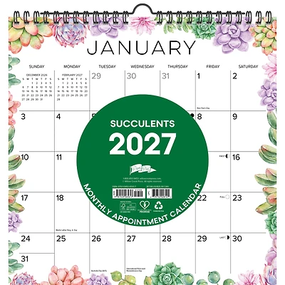 Succulents 2027 Spiral Wall Calendar