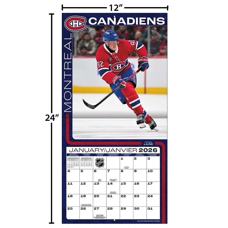 NHL Montreal Canadiens Bilingual 2026 Wall Calendar