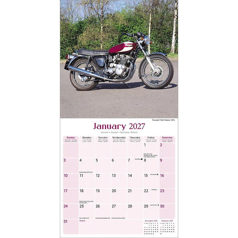 Classic British Bikes 2027 Wall Calendar