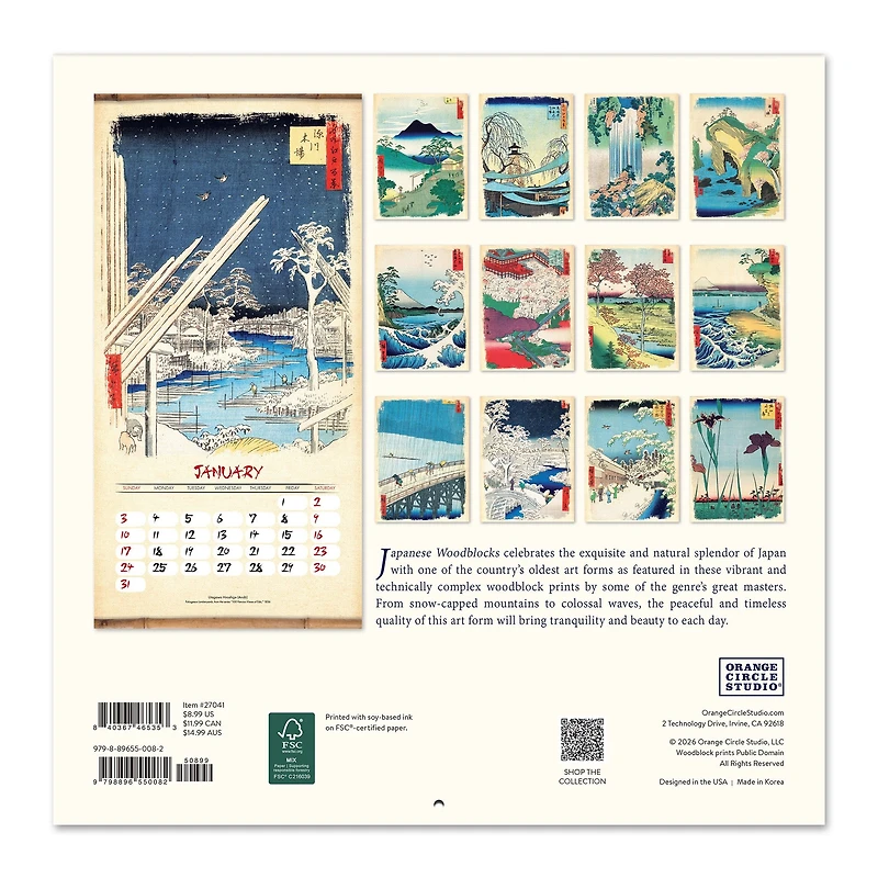Japanese Woodblocks 2027 Mini Calendar