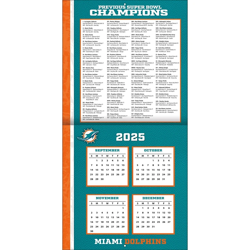 NFL Miami Dolphins 2026 Wall Calendar - Online Only