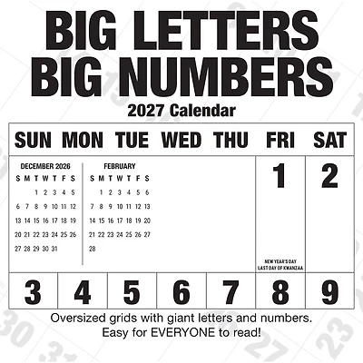 Big Letters Big Numbers 2027 Wall Calendar