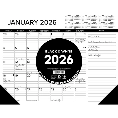 Black And White 2026 Desk Pad Calendar