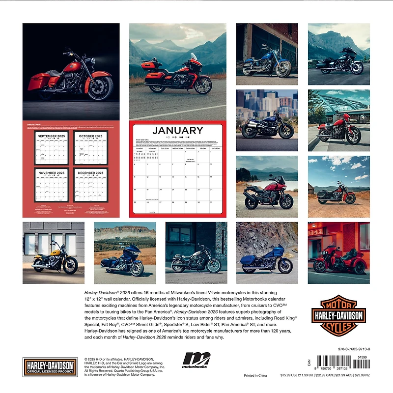 Harley Davidson Wall 2026 Calendar