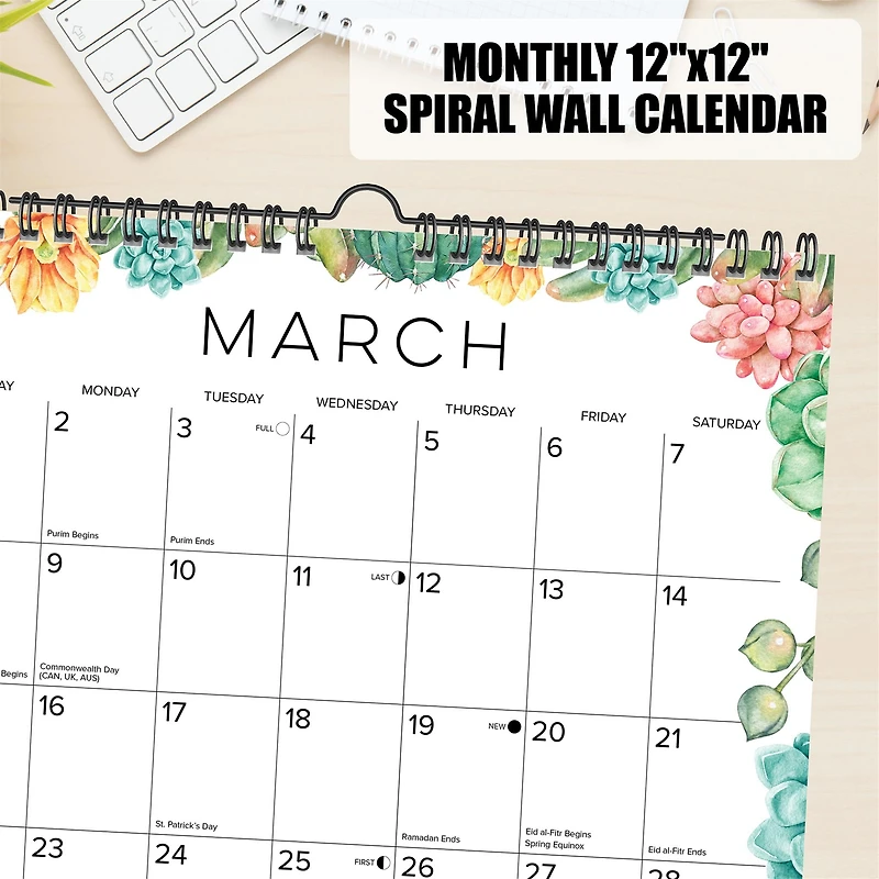 Succulents 2026 Spiral Wall Calendar