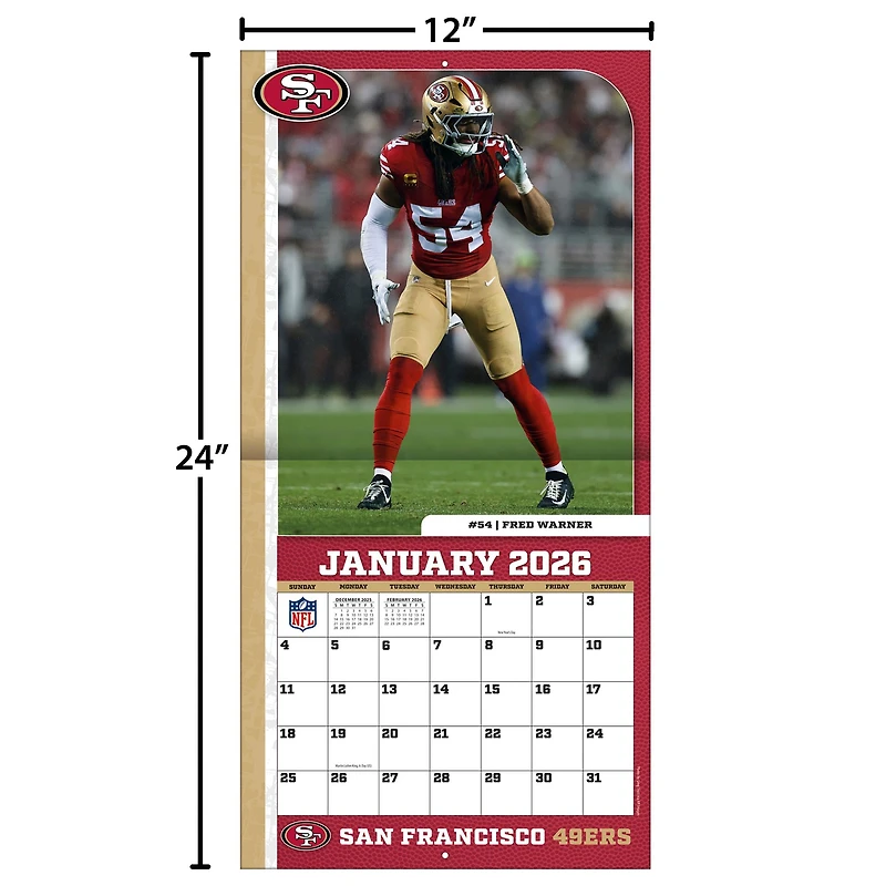 NFL San Francisco 49Ers 2026 Wall Calendar