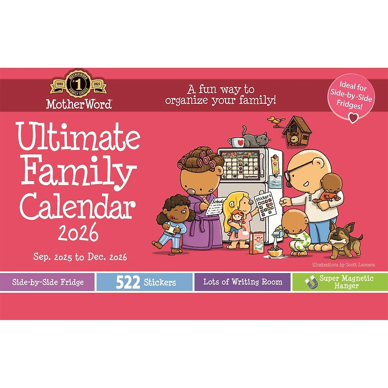 Motherword Magnetic Fridge English 2025-2026 Wall Calendar