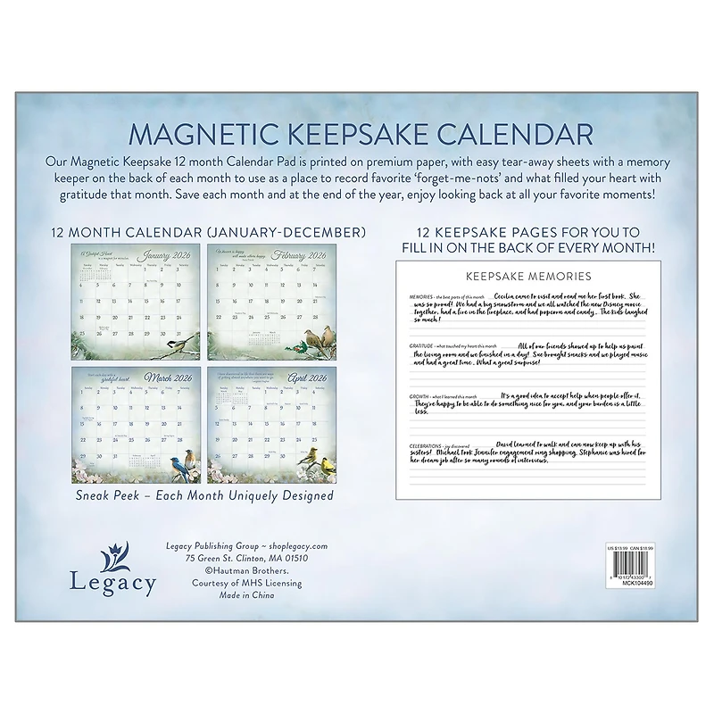 Songbirds 2026 Special Edition Mini Magnetic Keepsake Calendar