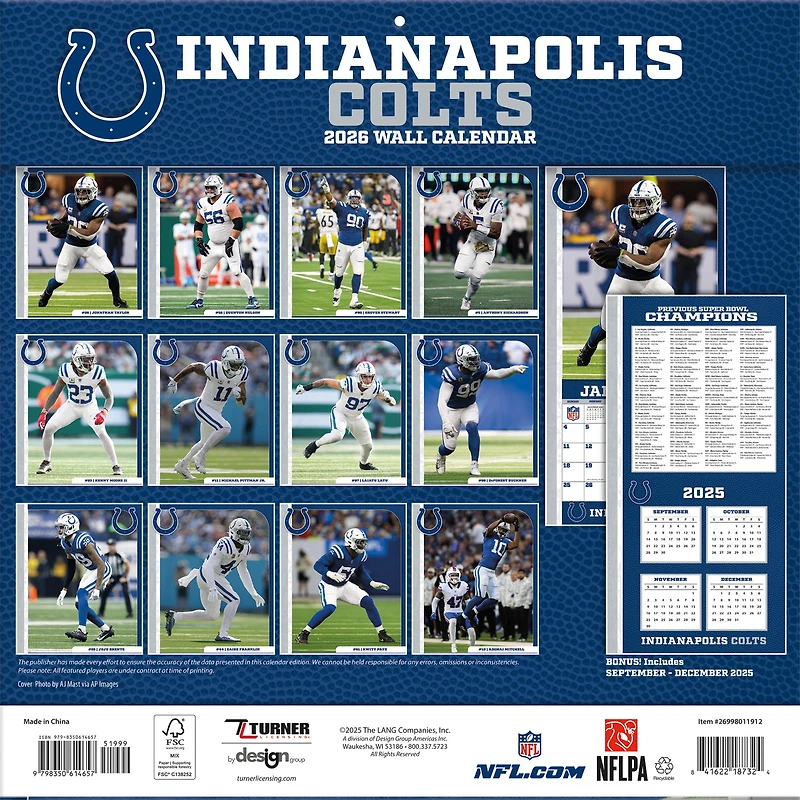 NFL Indianapolis Colts 2026 Wall Calendar - Online Only