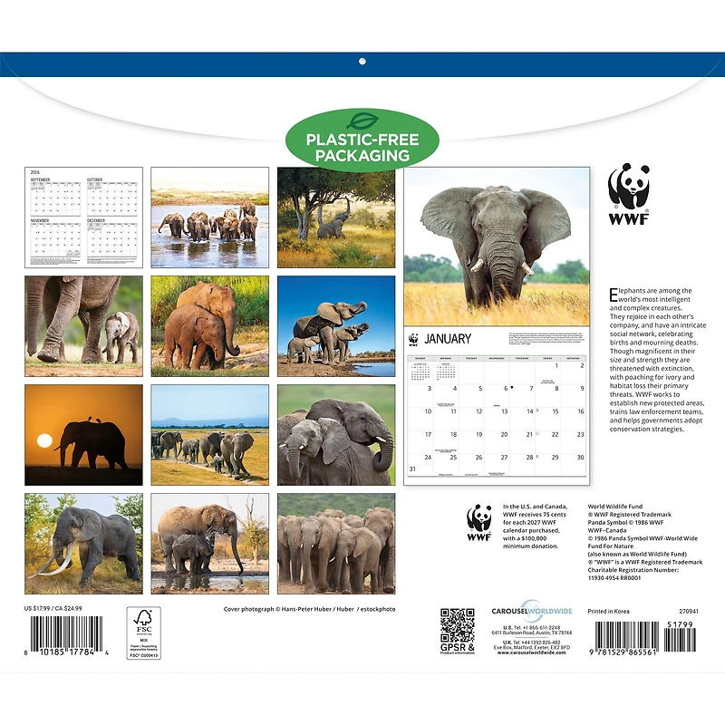 World Wildlife Fund Elephants 2027 Wall Calendar