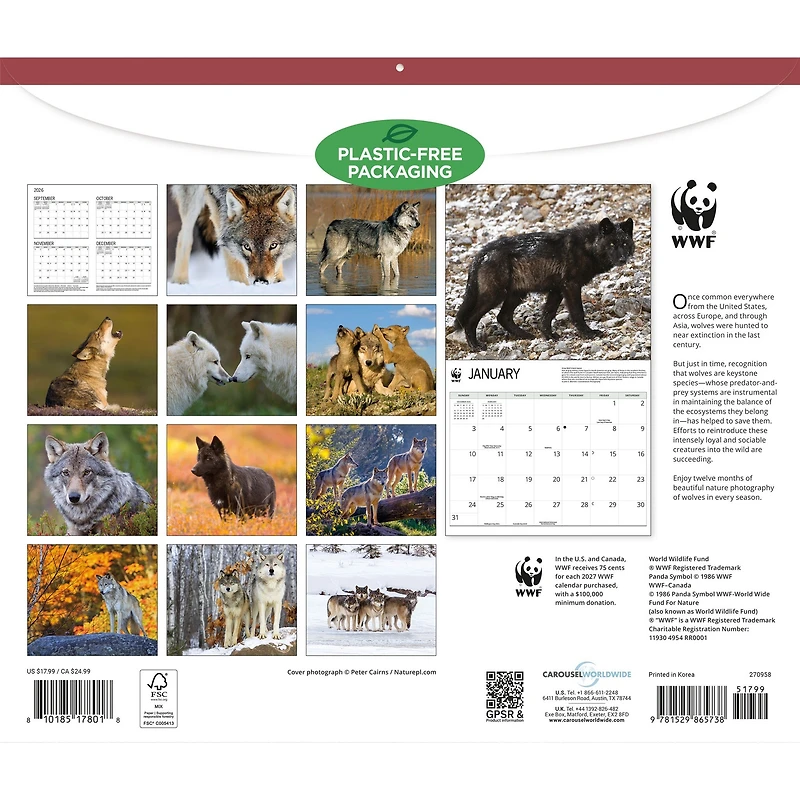 World Wildlife Fund Wolves 2027 Wall Calendar