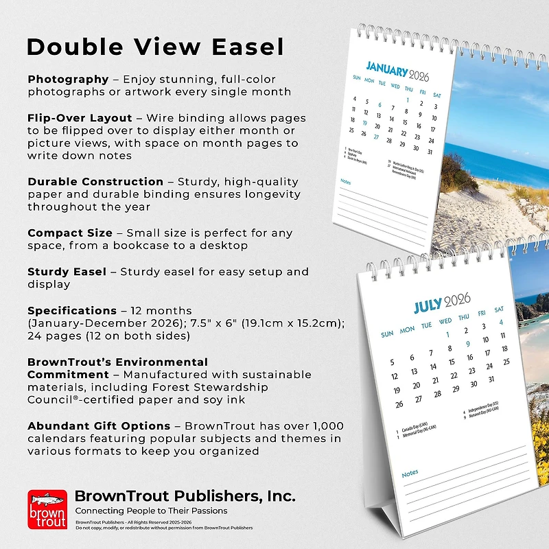 Beaches 2026 Double View Easel Calendar