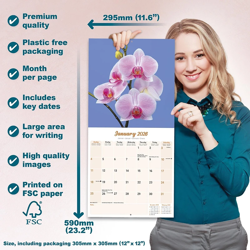 Orchids 2026 Wall Calendar