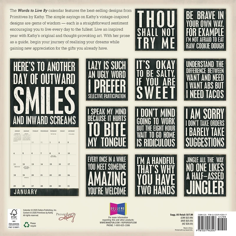 Words To Live By 2026 Wall Calendar