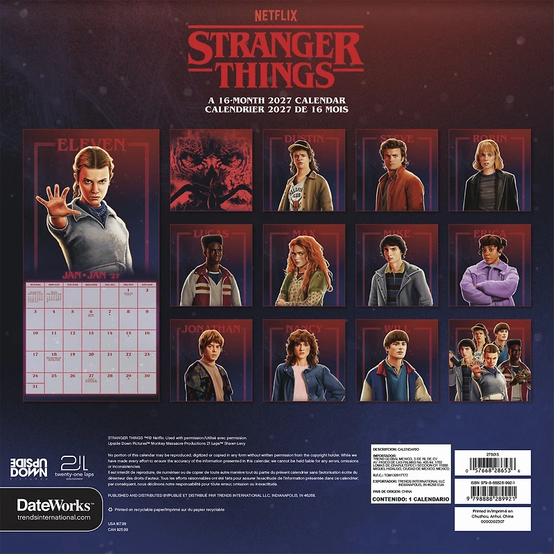 Stranger Things 2027 Wall Calendar