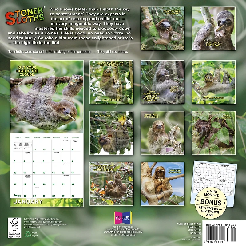 Stoner Sloths 2027 Wall Calendar