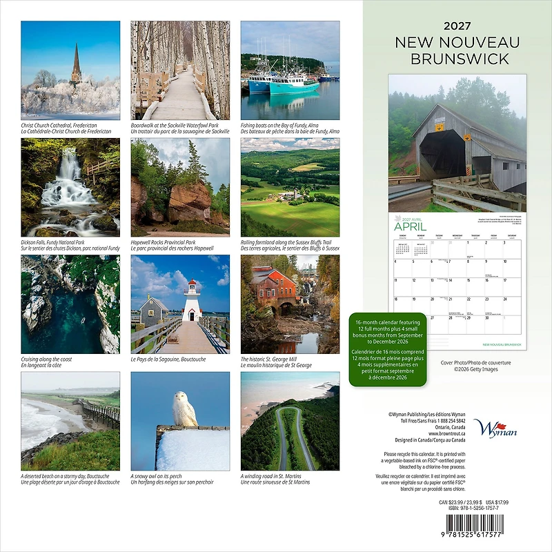 New Brunswick / Nouveau-Brunswick 2027 Wall Calendar