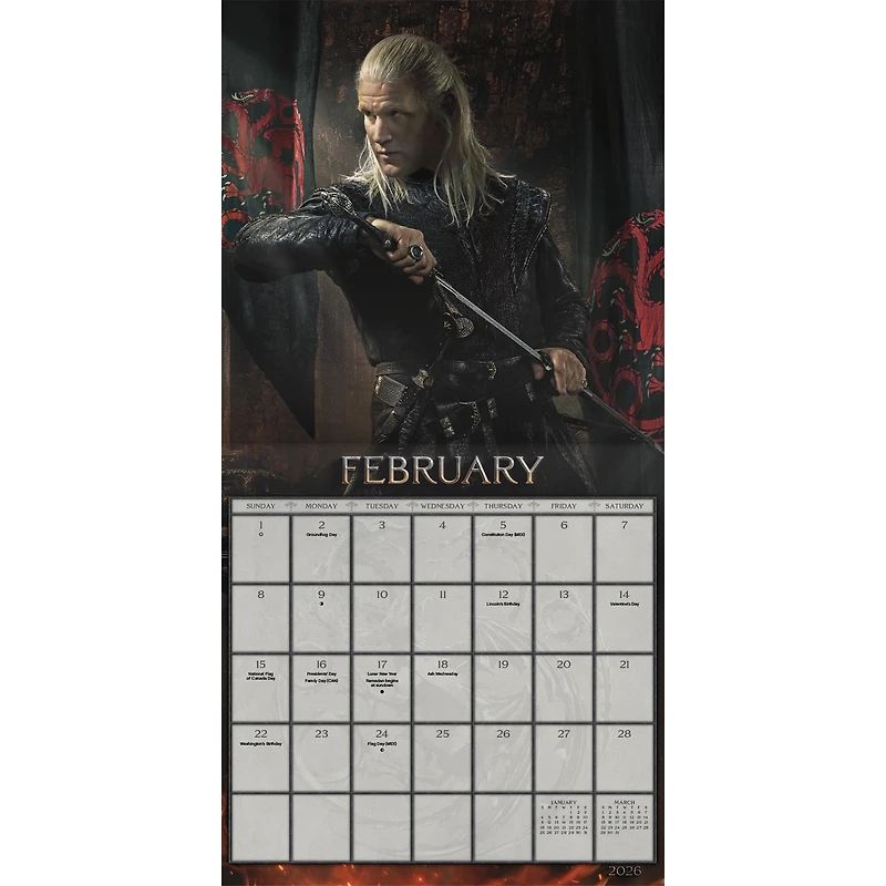 Game Of Thrones House Of The Dragon 2026 Wall Calendar