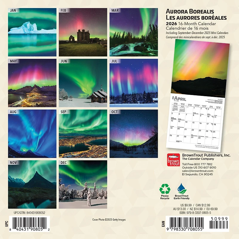 Aurora Borealis - Magnificent Northern Lights Bilingual 2026 Mini Calendar