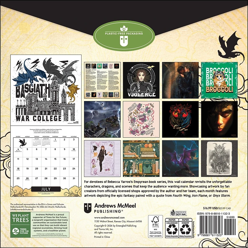 Fourth Wing Officially Licensed Fan Art 2027 Wall Calendar