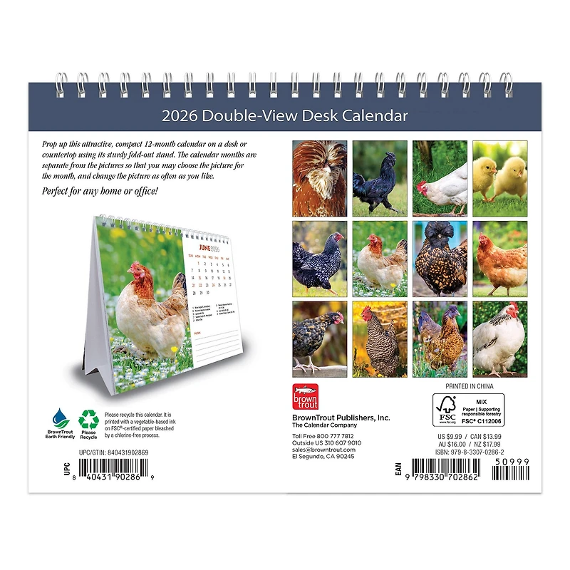 Chickens 2026 Double View Easel Calendar - Online Only