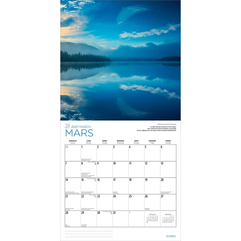 Québec 2027 Wall Calendar