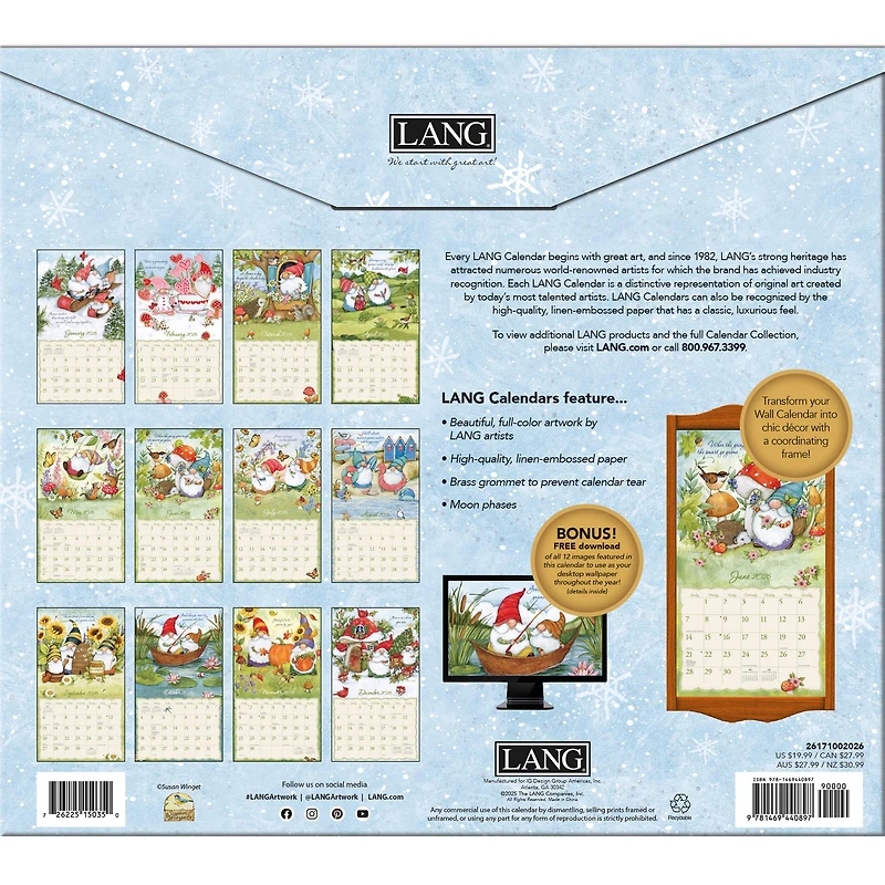 Gnome Sweet Gnome 2026 Deluxe Special Edition Wall Calendar with Print