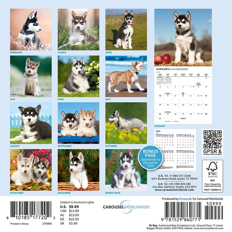 Siberian Husky Puppies 2027 Mini Calendar