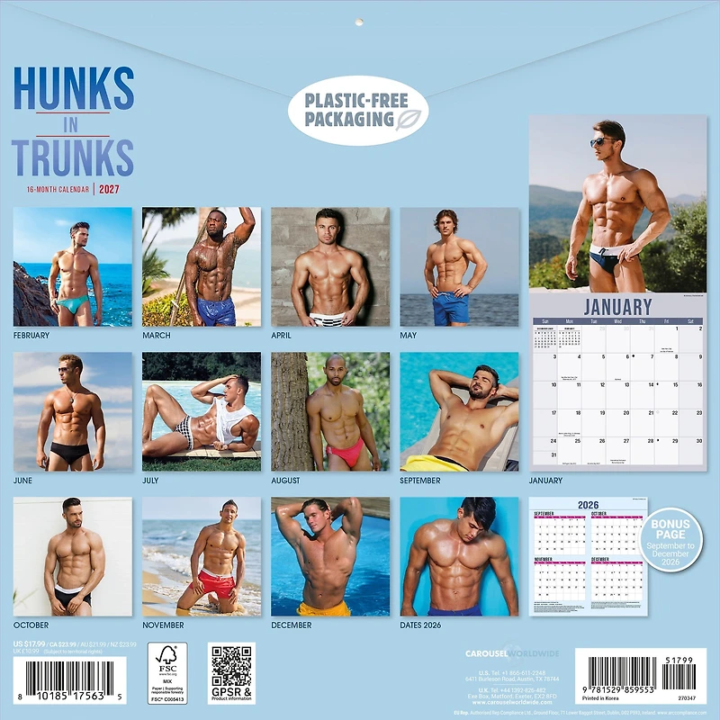 Hunks in Trunks 2027 Wall Calendar