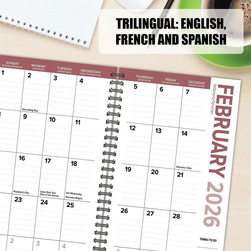 Cardinals Trilingual Exclusive 2026 Spiral Weekly Planner Calendar