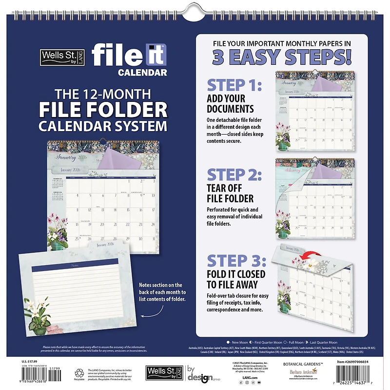 Botanical Gardens 2026 File It Wall Calendar - Online Only